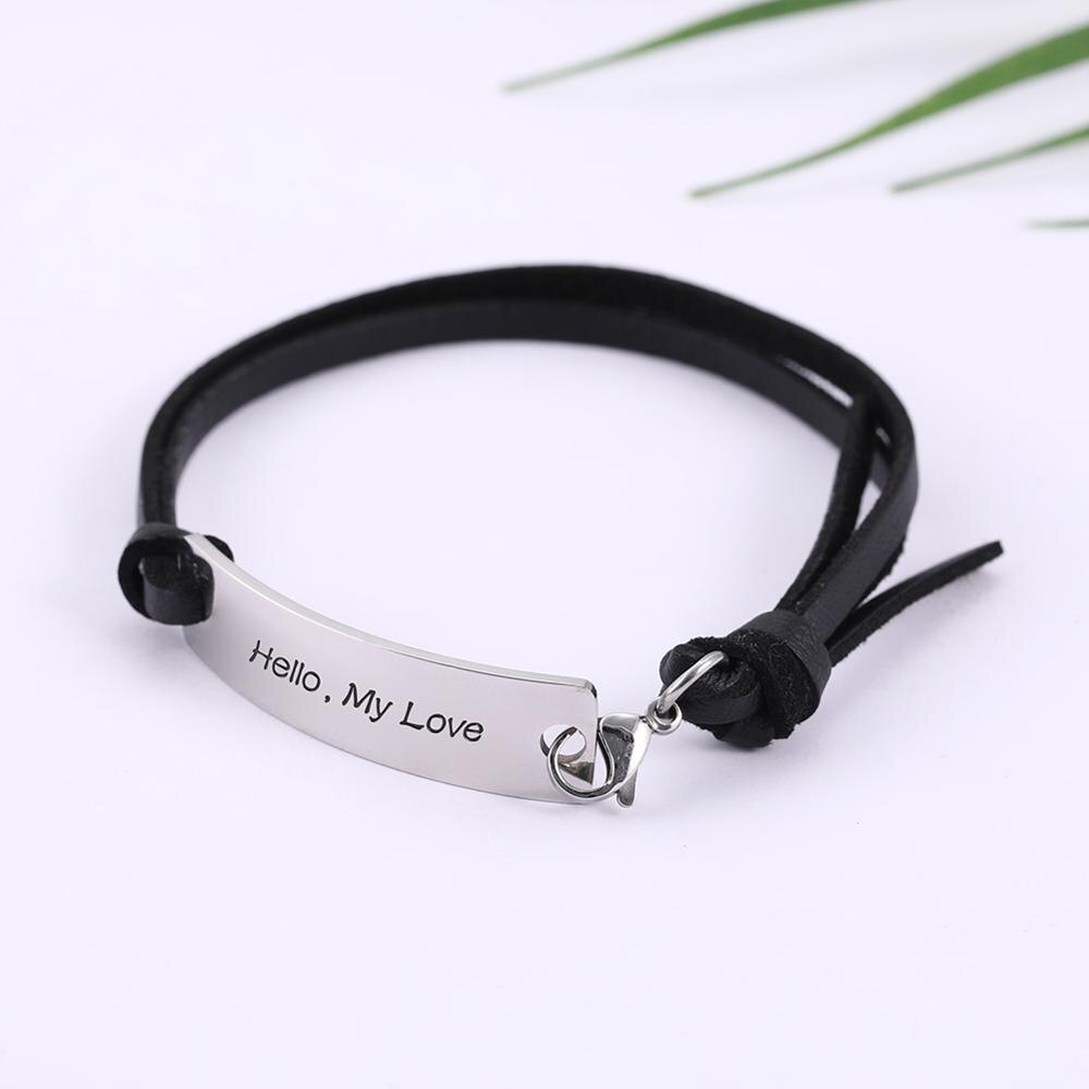 Skyrim-pulsera de cuerda de cuero sintético para hombre, brazalete con palabras inspiradoras de acero inoxidable, color marrón y negro, para amantes y amigos