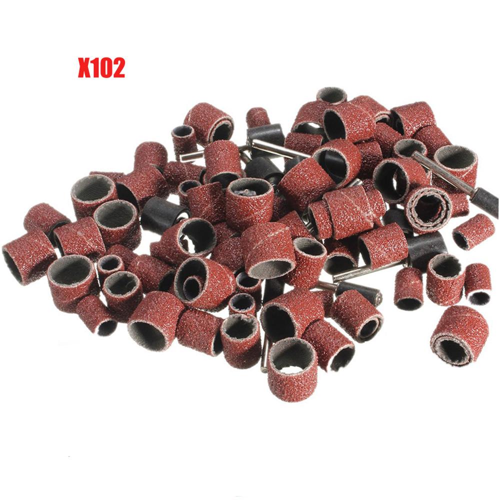 102Pcs/Set 120 Grit Sanding Drum Polishing Sandpaper Circle Kit With 1/4 Inch Sanding Mandrels Fit Nuclear Carving Rotary Tools