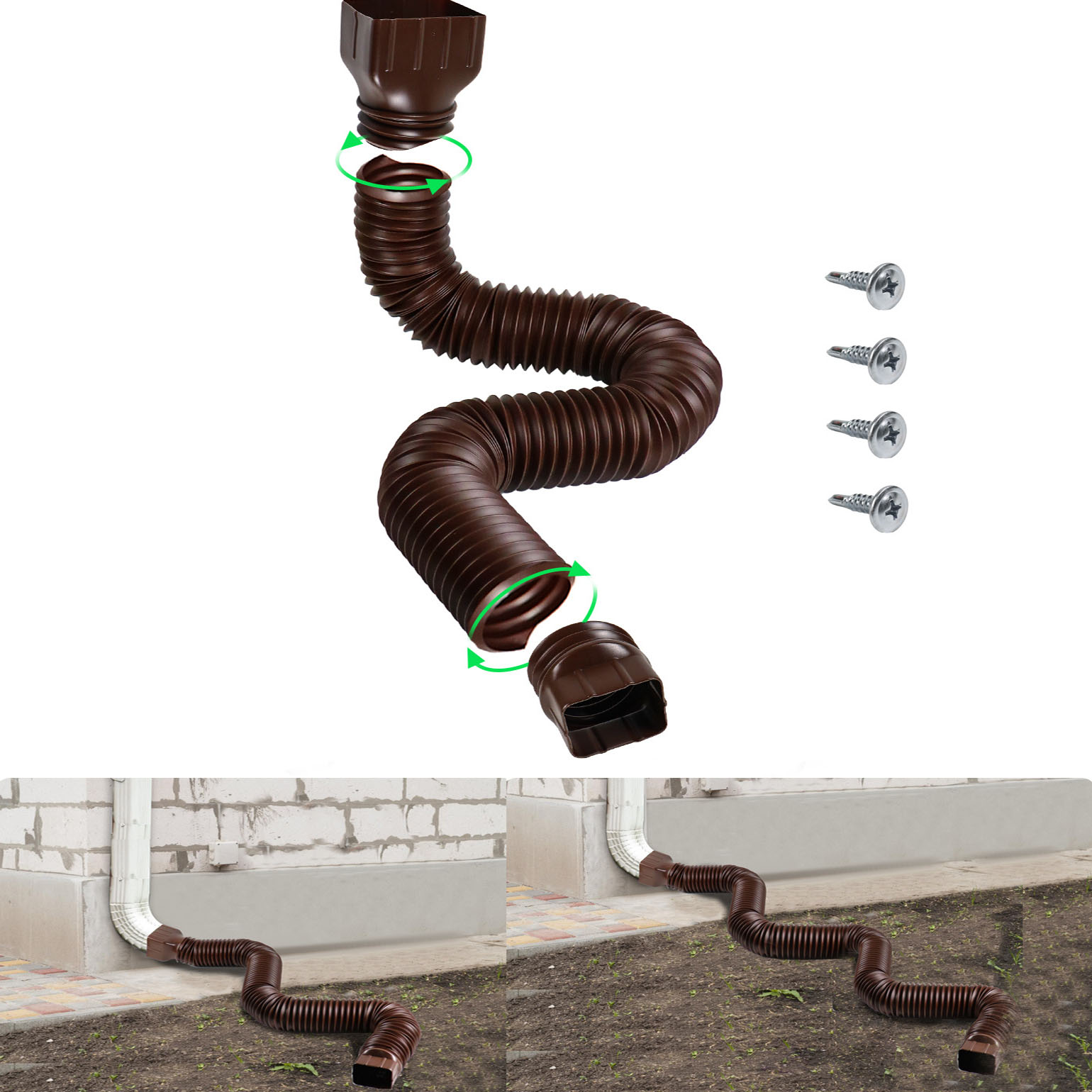 Förlängningar till stuprör för regnrännor, flexibelt avlopp, stuprörsförlängare, koppling, tillbehör till regnvattenavloppssystem, justerbart: Ljusgrå