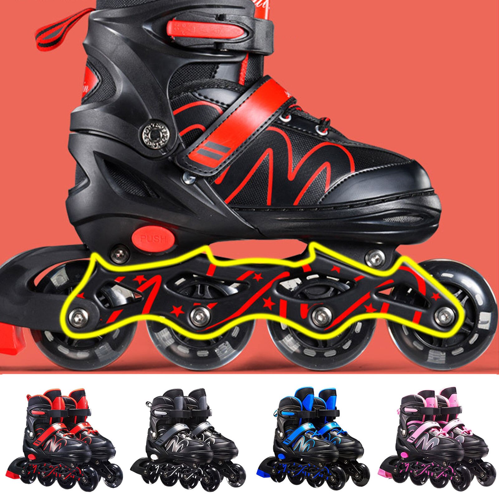Beginner Inline Skates Adjustable Breathable Unisex Roller Skates For Kids Adults