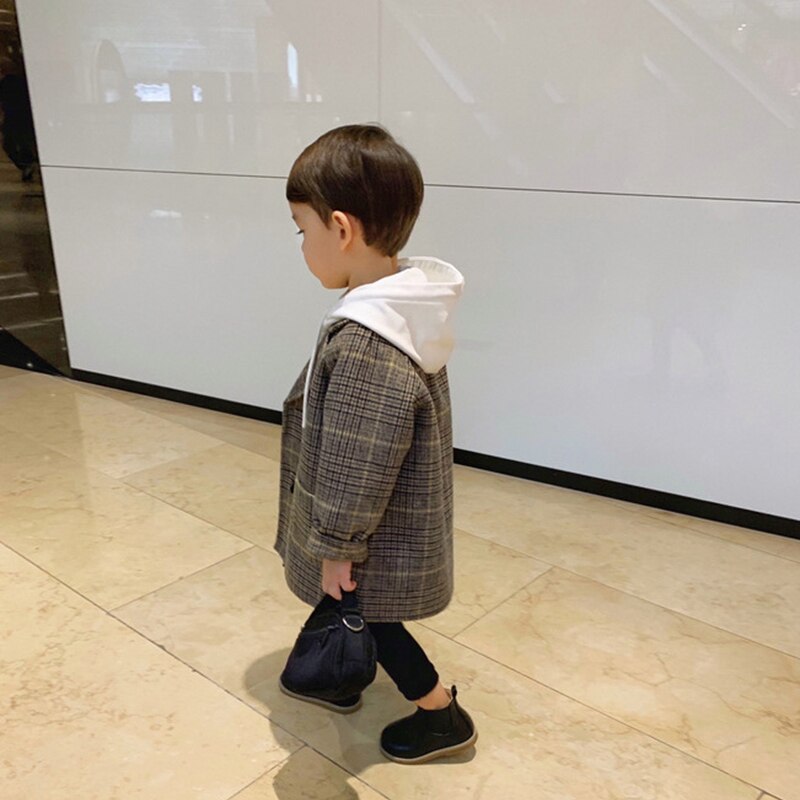 Jongen Meisjes Wollen Jas Winter Katoen Lange Jassen Kid's Bovenkleding Kleding Peuter Kinderen Kleding Casual Turn-down Kraag plaid