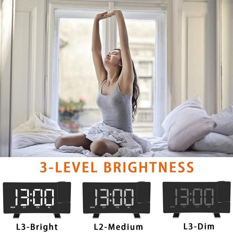 Led Digital Alarm Clock Fm Radio Time Projector Snooze Desktop Wake Up Watch Usb Projection Electronic Curved Double Table Clock