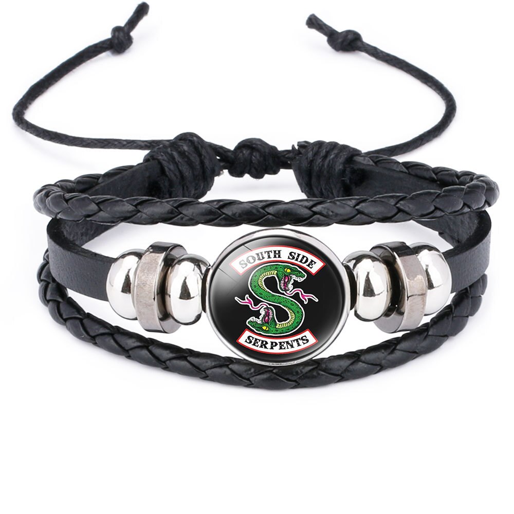 Riverdale-pulsera de cuero multicapa con de Riverdale, joyería para hombre, brazalete de cuentas, cabujón de cristal: 2