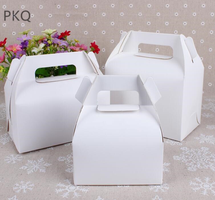 20 piezas al por mayor Kraft caja de papel para pasteles con mango marrón caja de la Magdalena de la boda de cajas de cartón para tortas blanco Mousse de caja de embalaje