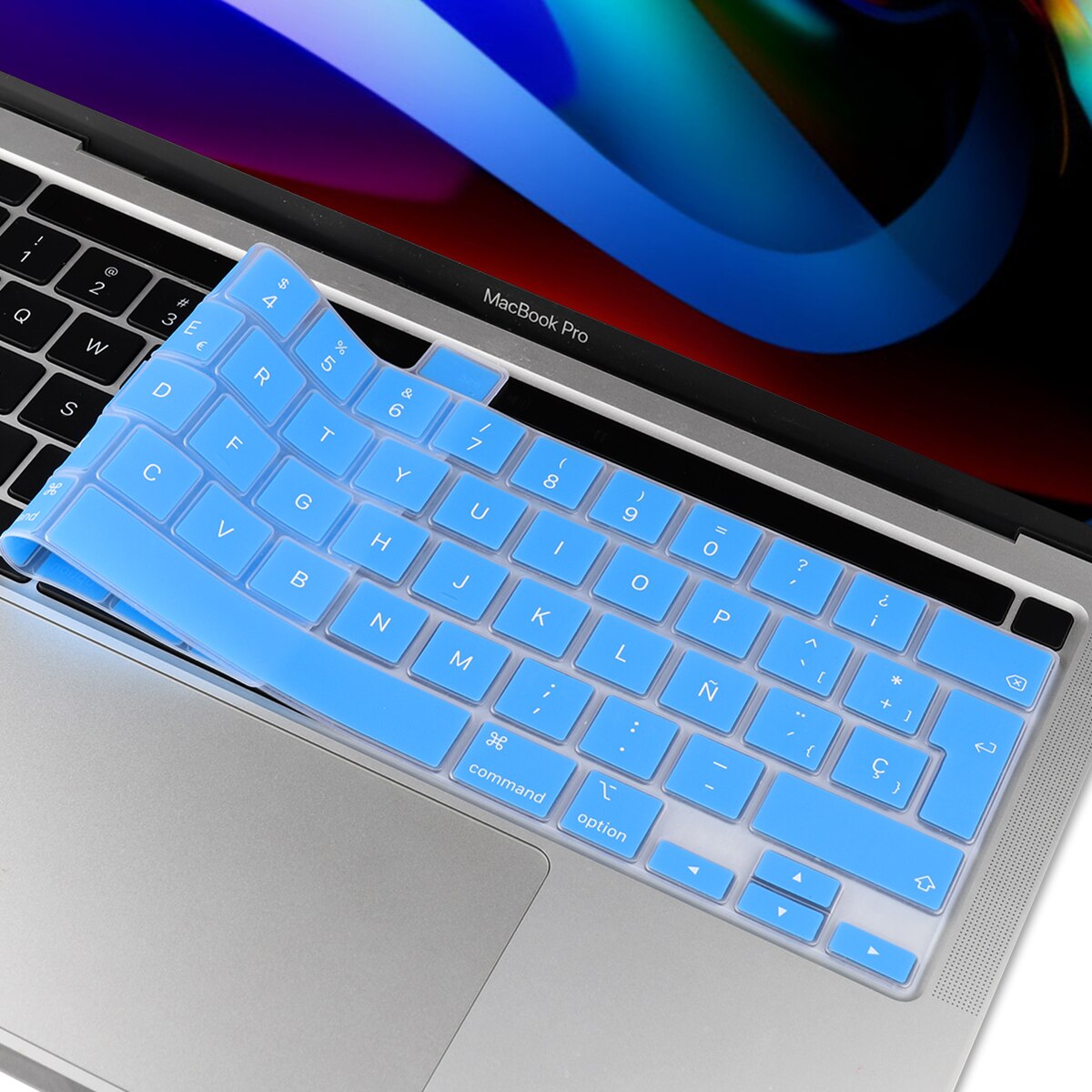 För macbook nyaste pro 13 a2251 a2289 a2338 m1 pro 16 tum  a2141 eu ryska spanska engelska tangentbordsfodral silikonskal: Himmelsblå