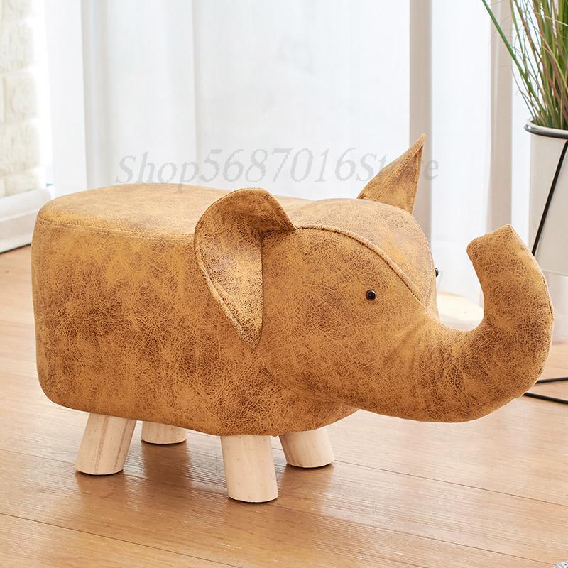 Massivt trä barnpall tecknad djurpall elefant soffbänk fotpall skor bänk: Modell 3