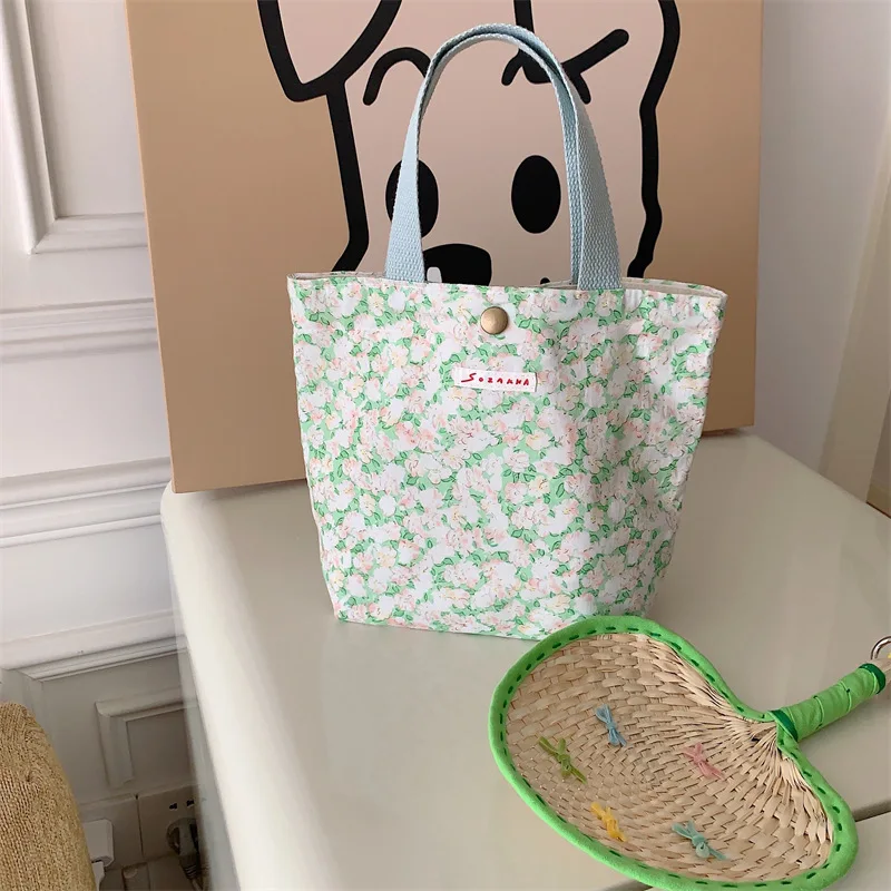 Dames Schoonheid Bloem Canvas Tas Buiten Winkelen Toilettas Telefoon Oagnzier Opbergzakken Koreaanse Doek Handtassen Lunchbox Bento Tas: green