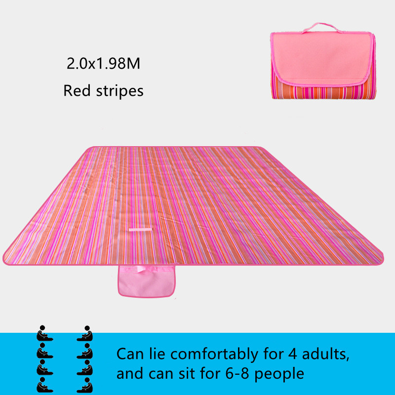 Outdoor Mat Picnic Blanket Waterproof Machine Washable Portable Camping Picnic Ground Mat Folding Beach Blanket: Red stripes