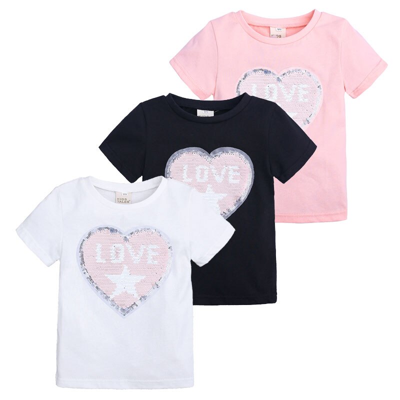 Elvesnest børn piger t-shirts pailletter kærlighed børn t shirt pige tøj bomuld korte ærmer børn toppe børn tøj