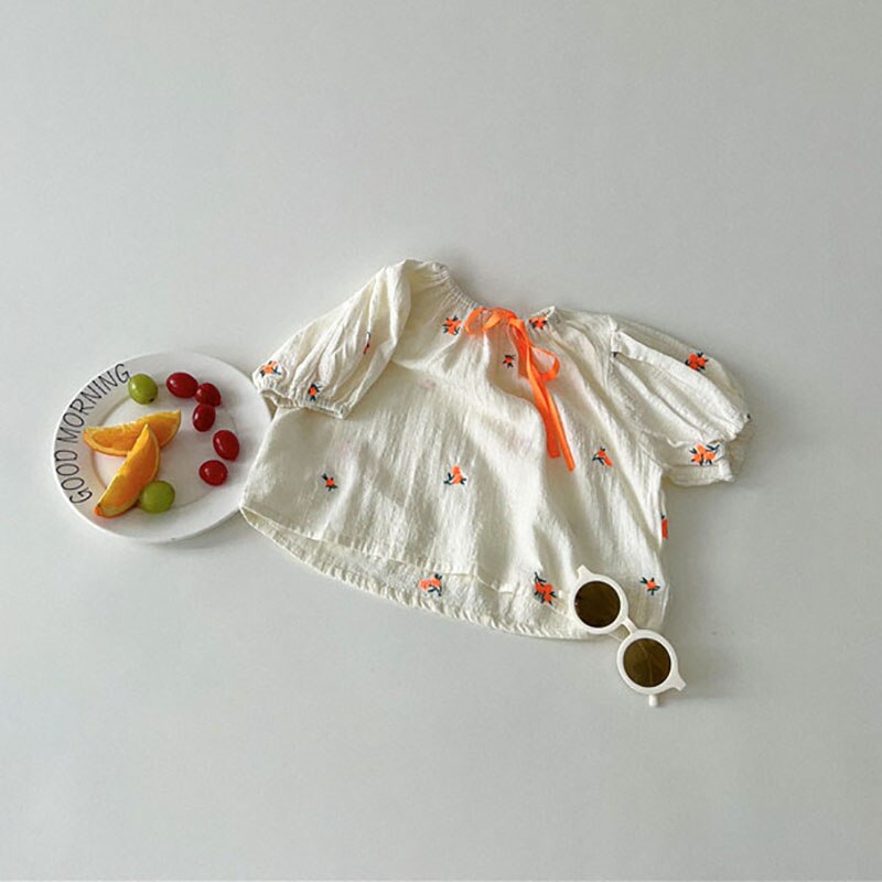 Milancel 2022 Zomer Kinderen T-shirt Meisjes Geborduurde Bloem Baby Shirt Top Kinderkleding