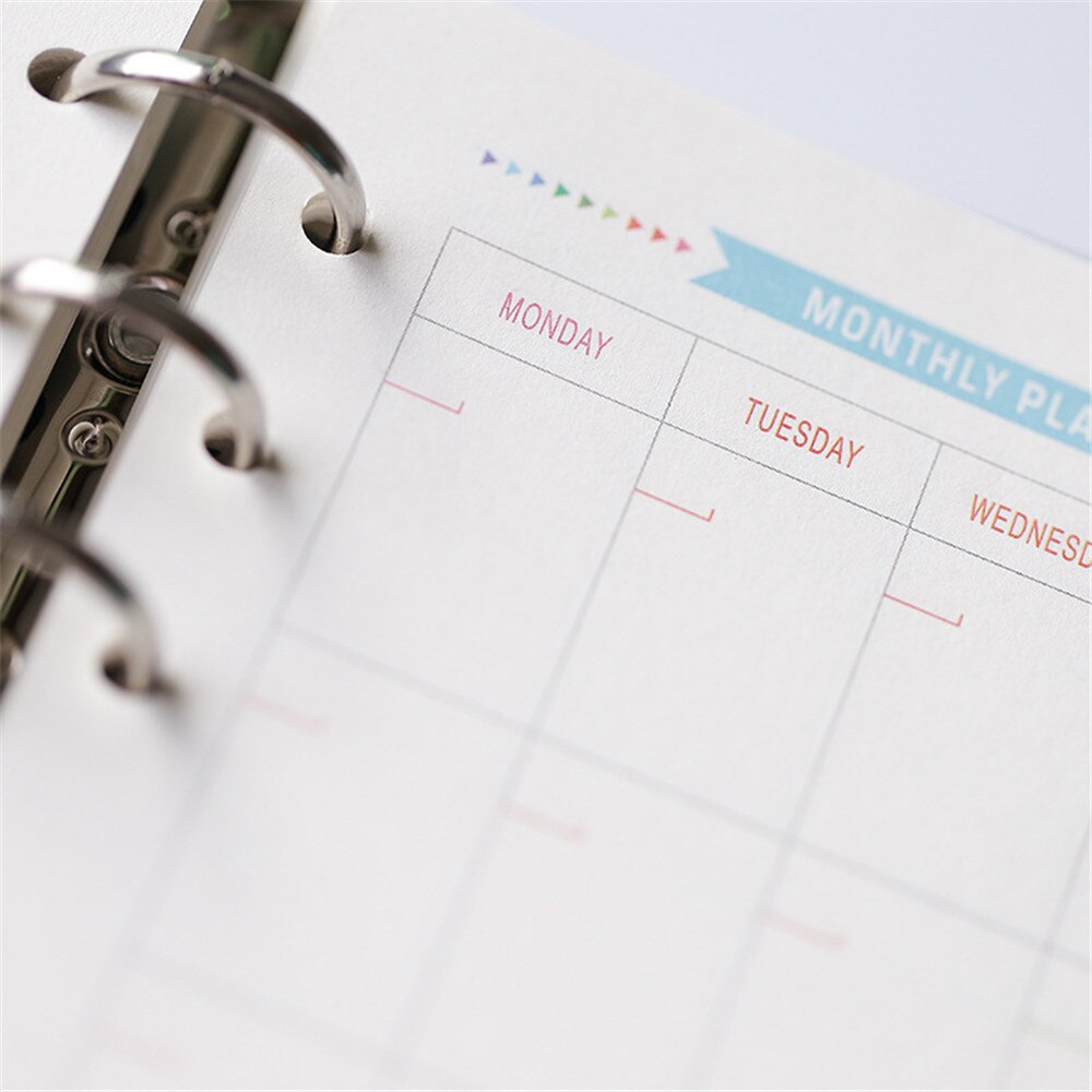 40 Sheets A5/A6 6 Ring Binder Refills Notebook Inner Pages Weekly Monthly Planner To Do List Loose Leaf Binder c