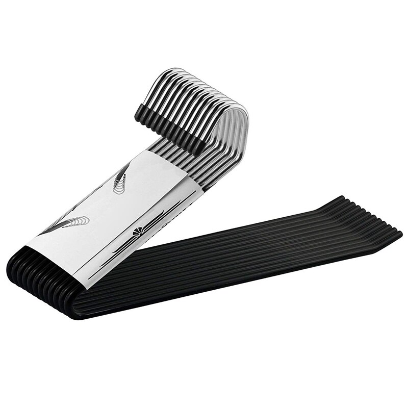 Metal Slacks/Trousers Hangers Open Ended Pants Easy Slide Organizers, Chrome and Black Friction, Non-Slip Arms, Set of 10