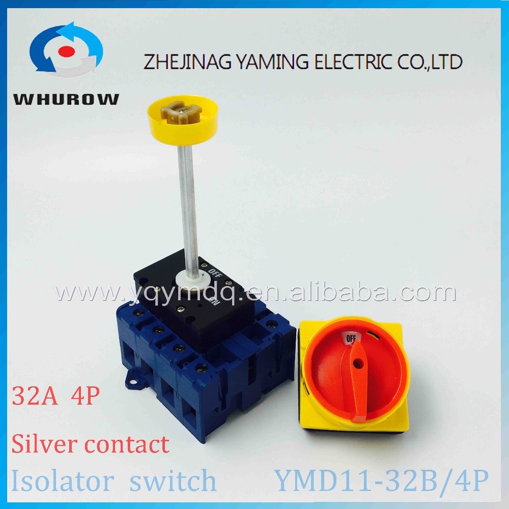 Isolator switch YMD11-32B 4P 690V with padlock aluminum pole 32A Load break power cut off operation outside electrical cabinet