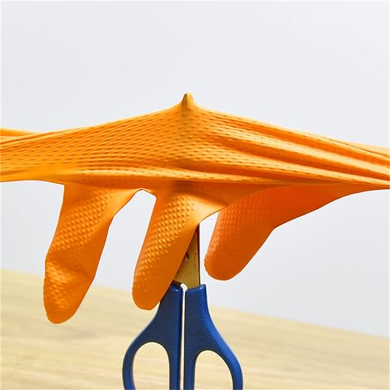 Orange Nitrile Gloves 8-mil Heavy Duty Disposable Gloves with Raised Diamond Latex Free Textured Gloves for Mechanic Industrial