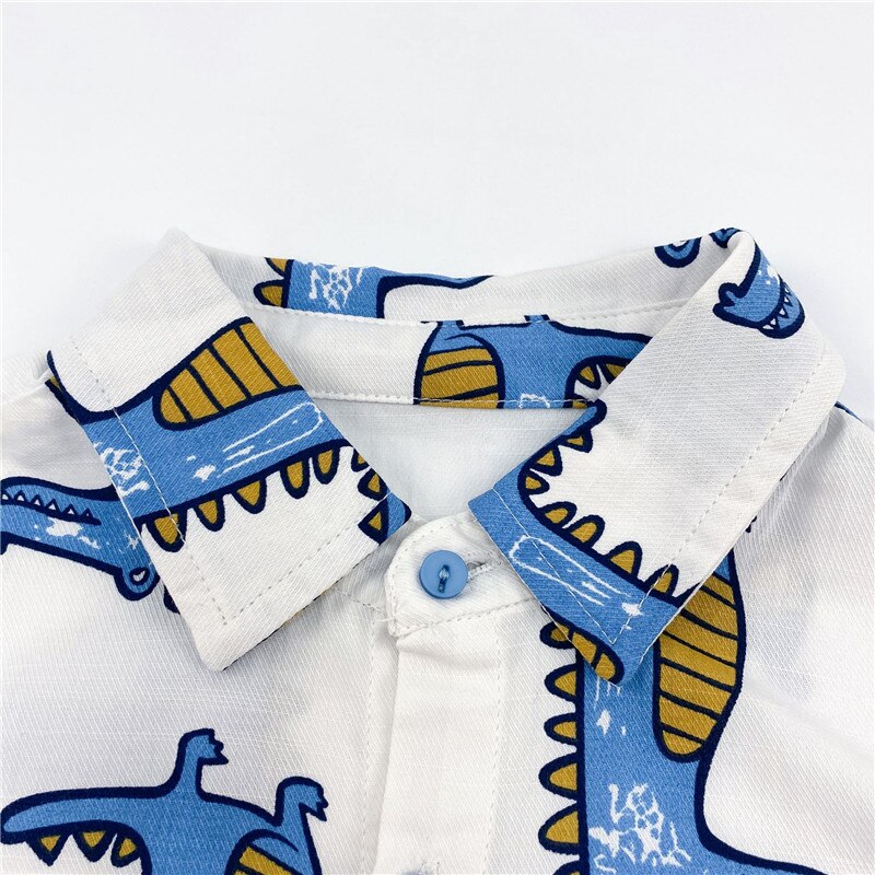 Voorjaar Mode Jongens Dinosaurus Print Lange Mouwen Kids Kraag Losse Casual Tops 1-6Y