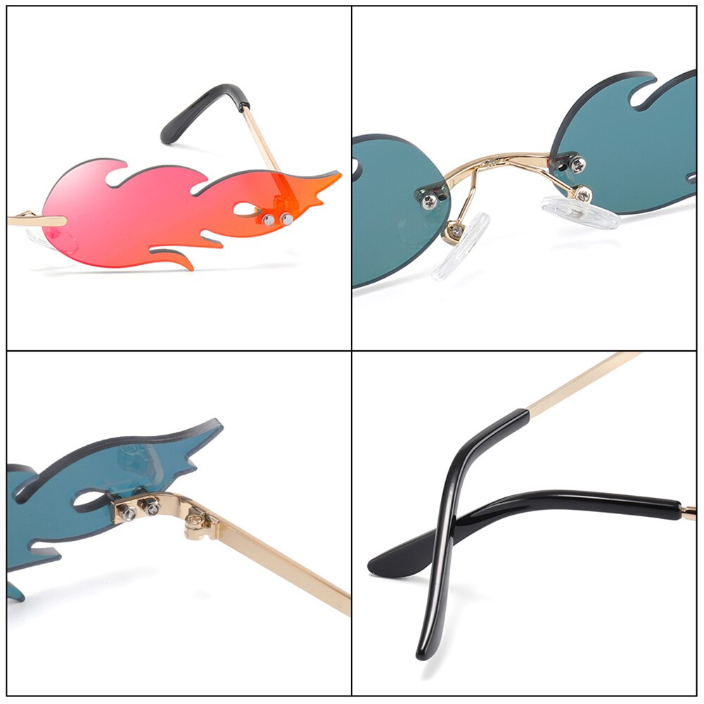 Rimless Wave Sunglasses Fire Flame Sunglasses Streetwear Car Driving Glasses Trending Narrow UV 400 Eyewear