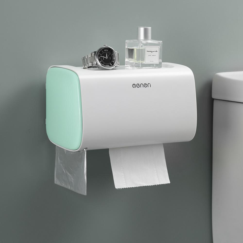 Waterproof Wall Plastic Mount Toilet Paper Shelf Bathroom Shelf Storage Box Portable Toilet Roll Holder: Green