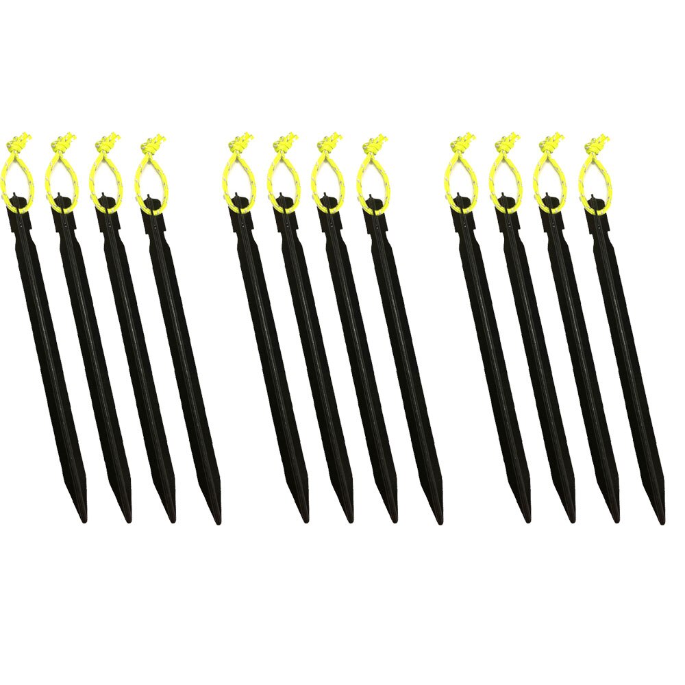 18cm Aluminument Tent Pegs Nails with Rope Stake Camping Hiking Equipment Outdoor Traveling Tent Sand Ground Accessories: Black 12 pieces