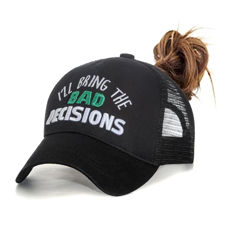 Embroidered Baseball Cap Rear Opening Ponytail Unisex Baseball Cap Breathable Cap Sun Hat