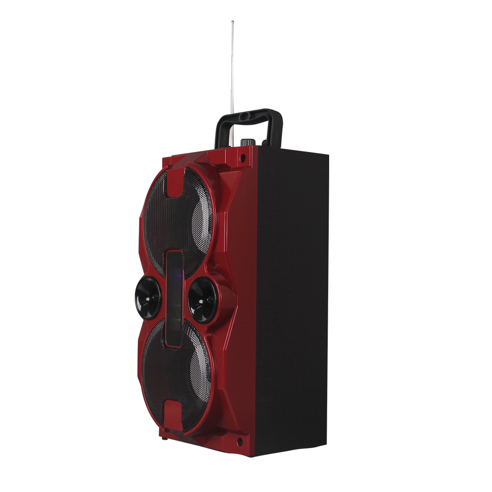 Tragbarer, kabelloser bluetooth-lautsprecher für den außenbereich mit stereo-subwoofer, ukw-radio, led-beleuchtung, tf- und usb-wiedergabe sowie aux-eingang.: Rot