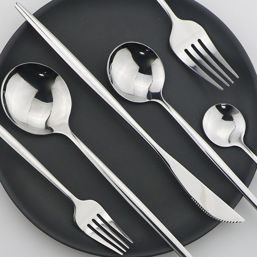 30Pcs Silverware Set 18/10 Stainless Steel Dinnerware Set Cutlery Set Knife Fork Spoon Dinner Set Silver Home Tableware Set