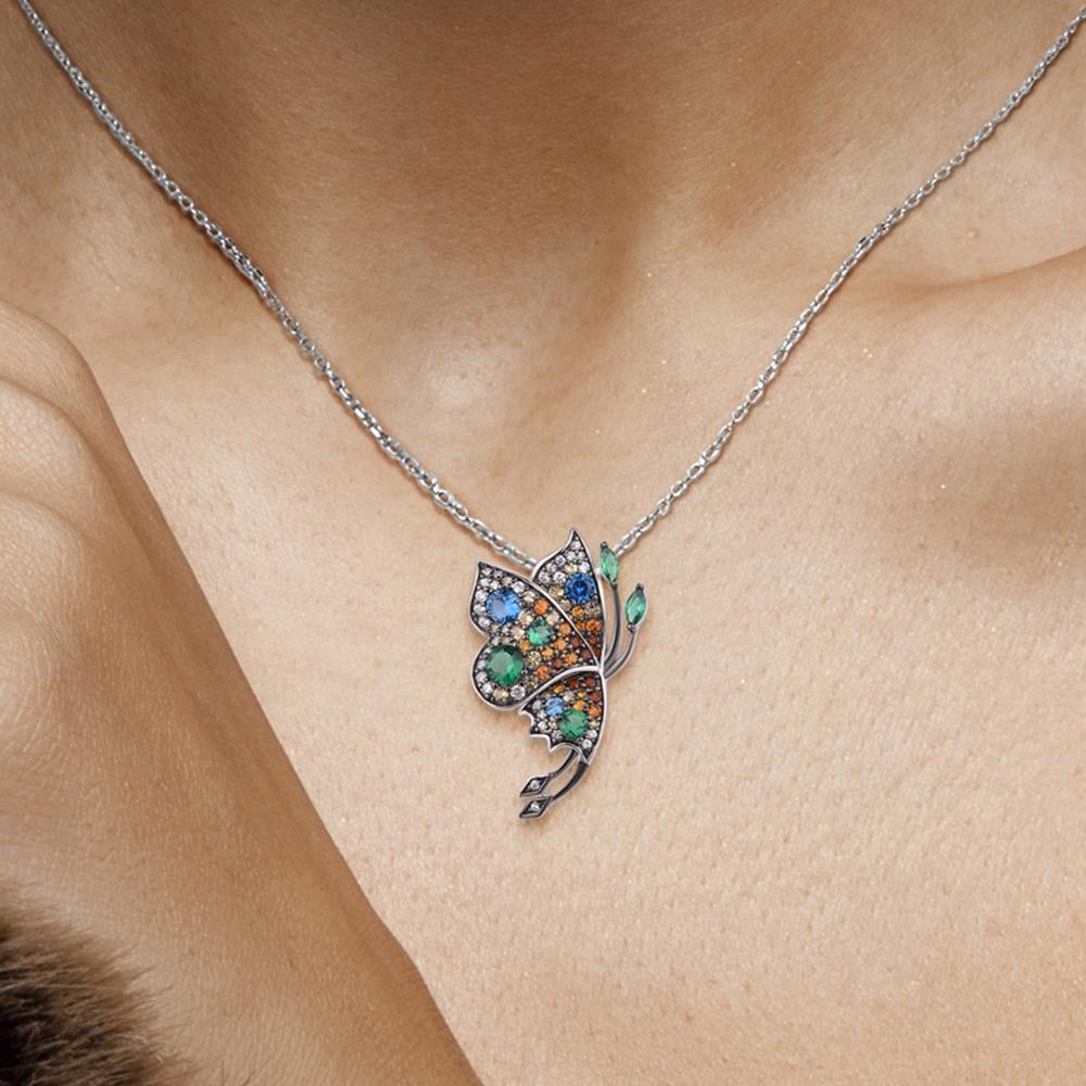 SANTUZZA – pendentif en argent Sterling 925 pour femme, bijou fin, délicat, papillon, pierres colorées scintillantes, tendance