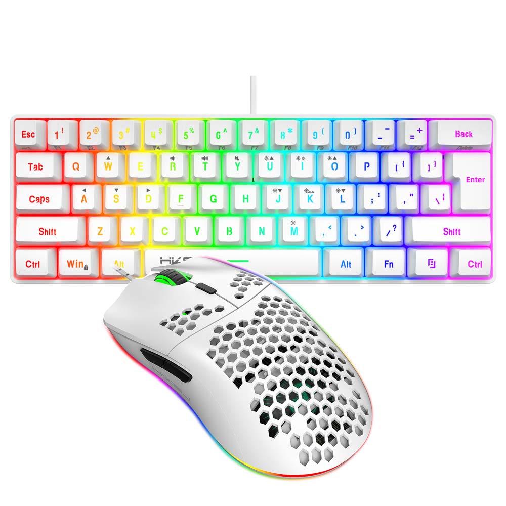 RGB-Tastatur, Gamer-Maus-Set, Kombination, 61 Tasten, kabelgebunden, buntes Licht, 6400 DPI, 6 Tasten, hohle kühlende Gaming-Maus