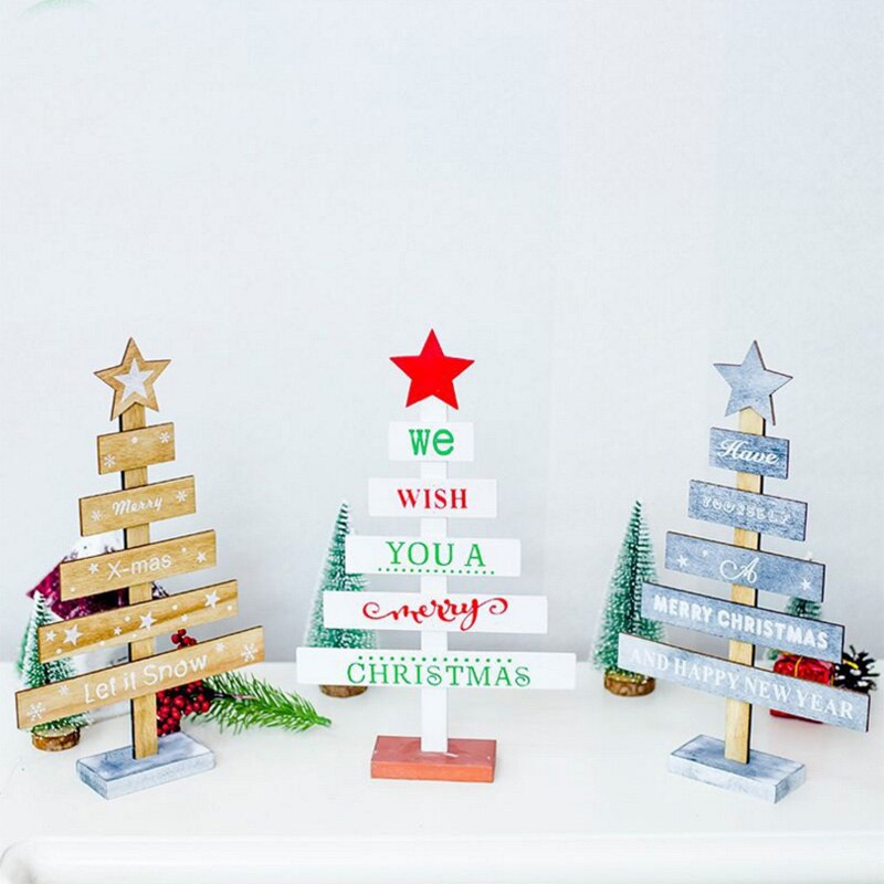 Mesa de escritorio de Merry Christmas árbol de madera con árbol decoración navideña, adornos colgantes, decoración navideña, de decoración para el hogar de Año