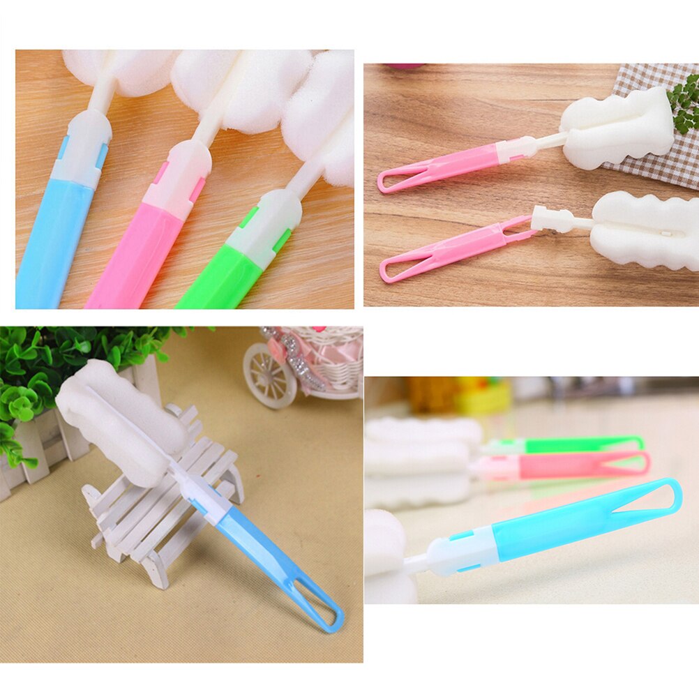 360 Degree Sponge Cleaner With Brush Newborn Baby Bottle Sponge Long Handle