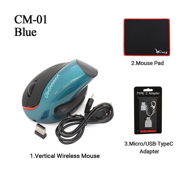 5d 1600 vertikale kabellose maus, ergonomisch, wiederaufladbar, usb typ-c, handgelenkschonend, für laptop, pc, macbook, bürogebrauch: Blau