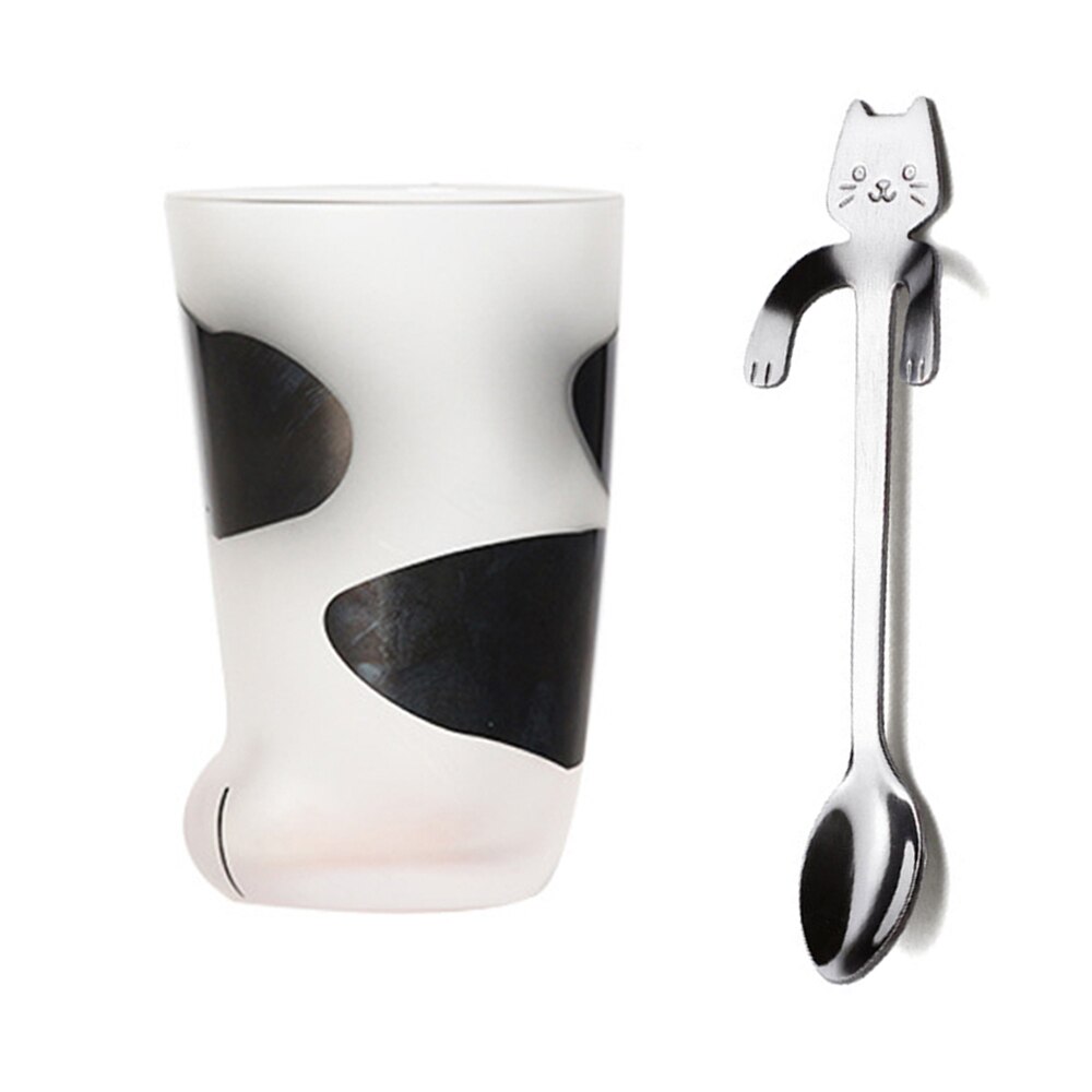 Gato patas tazas lindo vidrio gatos patas taza Oficina vaso, taza de café desayuno leche taza de porcelana con cuchara con forma de gato 5: C 300ml