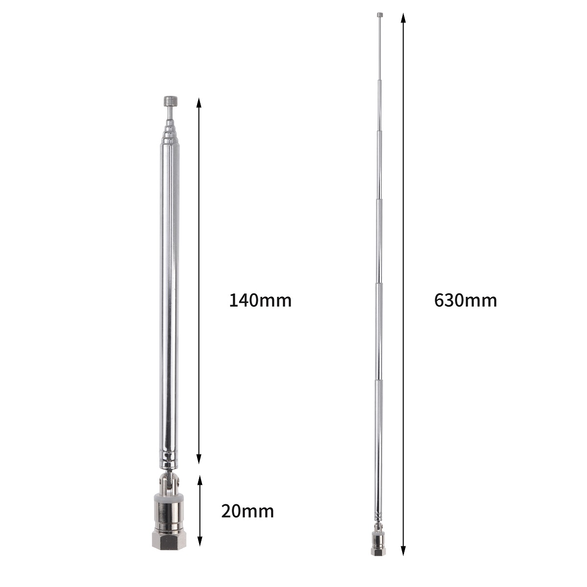Telescopic Aerial Antenna 5/6 Sections Extendable FM Antenna Receiver Universal Aerial For Most F Connector DAB FM Radio: grey