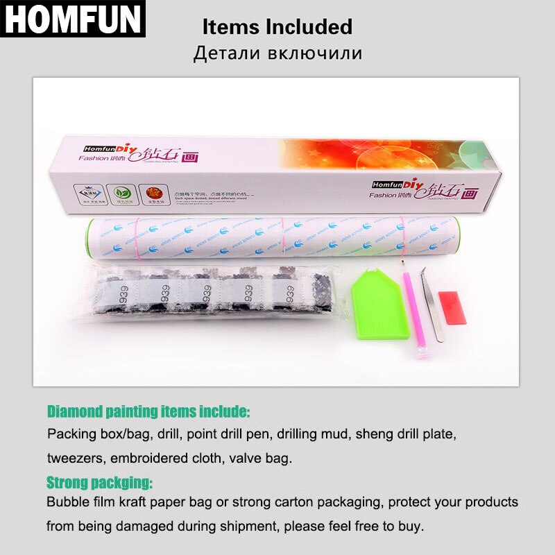 HOMFUN – peinture diamant thème "fleur de Rose", broderie complète 5D, perles rondes ou carrées, 100% points de croix, à faire soi-même, décoration d'intérieur, BK