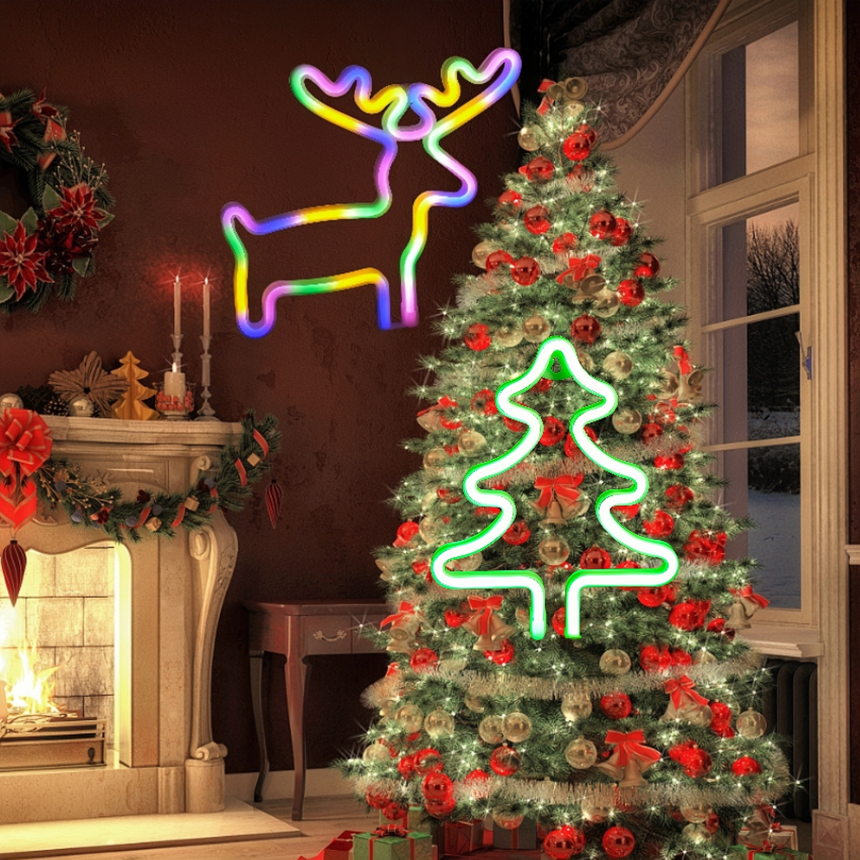 Luces decorativas navideñas, lindas luces LED de alce y Papá Noel, alimentadas por USB o con pilas, navideños, decoración de habitaciones