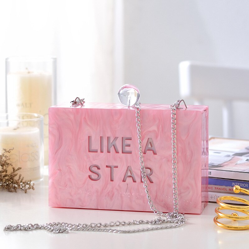 rose acrylique mignon sac en cuir et sac à main sac de soirée lettre étoile sac géométrique dames femmes chaîne Messenger sacs