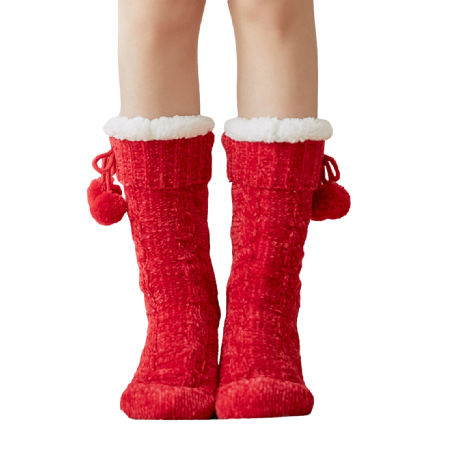 Winter Warm Soft Fluffy Ball Bed Socks Ladies Women Home Floor Slipper Coral Velvet Fleece Sock Winter Floor Boots: C