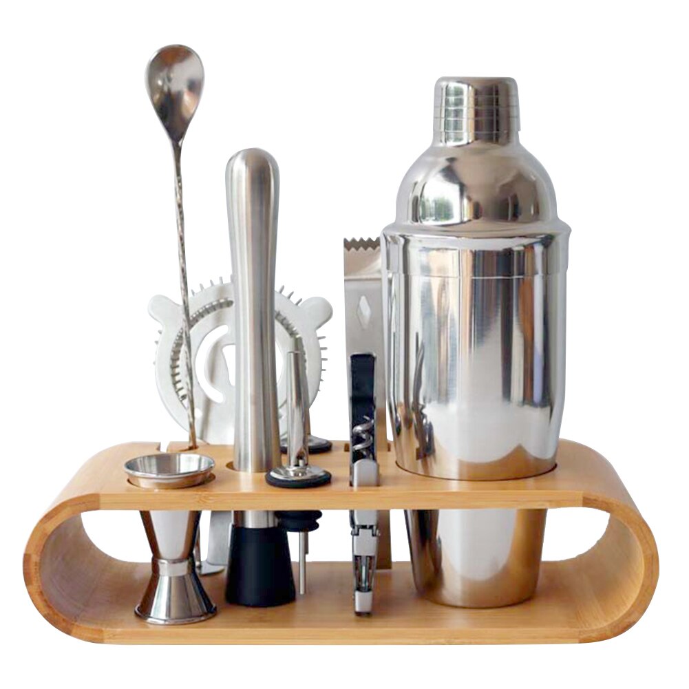 10Pcs/12Pcs Cocktail Maken Set Cocktail Shaker Set 750Ml Rvs Bar Tool Barman Kit Met houten Display Stand