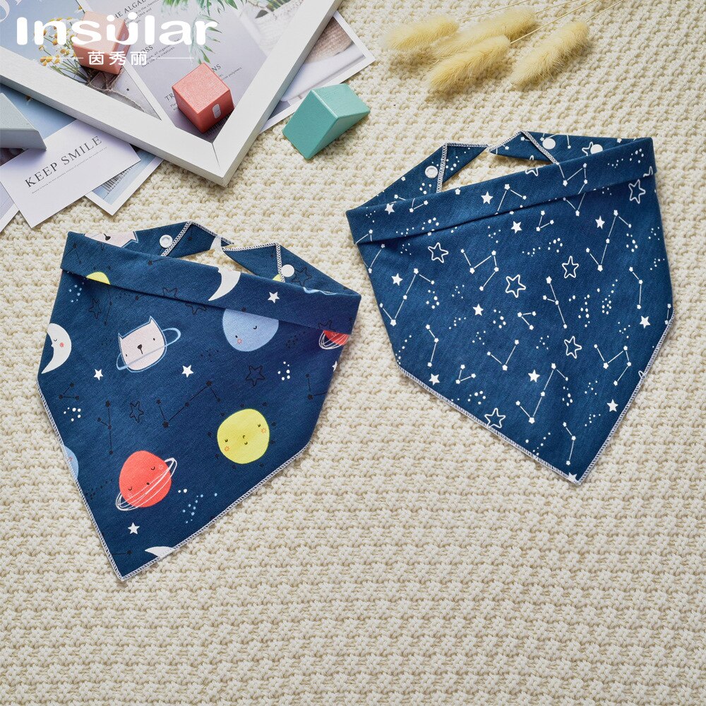 2 Pack Cotton Baby Bibs Baby Double-Sided Snap Button Triangular Baby Bibs Scarf Bib