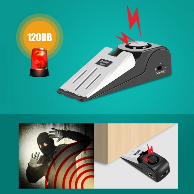 Mini Wireless Vibration Triggers Wedge-shaped Door Stop Alarm Home Security System Door Stop Alarm Blocking System