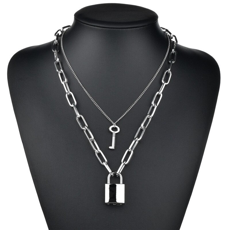 LETAPI Persoonlijkheid Cross Lock Metalen Multilayer Hip hop Lange Chain Cool Eenvoudige Ketting Voor Vrouwen mannen Sieraden: 43350