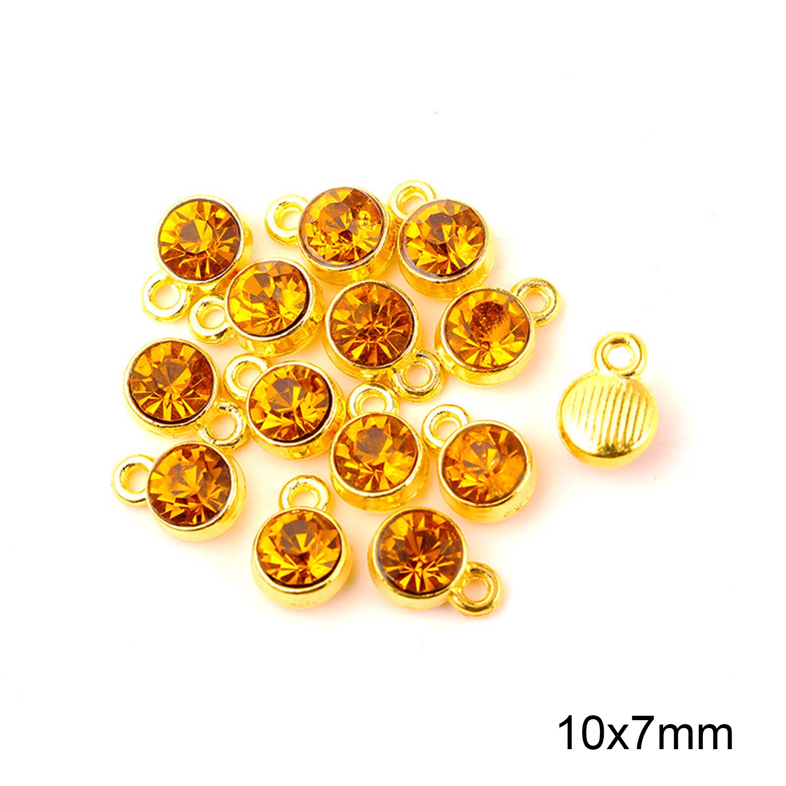 Charms Birthstone in lega di zinco e vetro tondo placcato oro viola 10mm x 7mm, 20 pezzi: 4