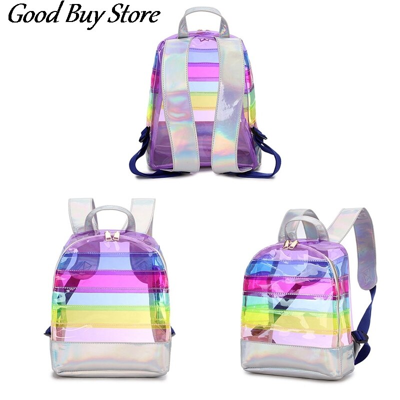Regenbogen PVC Rucksack transparent Wasserdicht Schule Tasche Frauen Schulter Schulranzen Klar Bunte Rucksäcke Reise Daypack