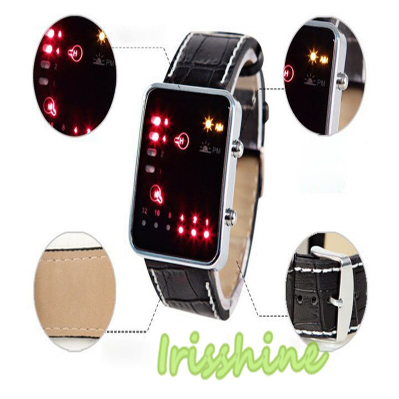 Irissshine #7009 Paar uhr Digitale rot LED Sport Armbanduhr binär Armbanduhr PU Leder Frauen Mens relogio feminino A20