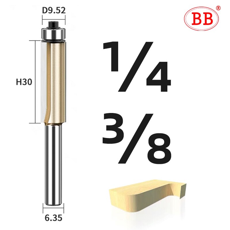 BB Router Bit Bearing Spiral &amp; Straight Flush Trimming Tool Woodworking 1/2 1/4 Diameter Carbide CNC Side Milling Cutter DIY: 1-4x3-8