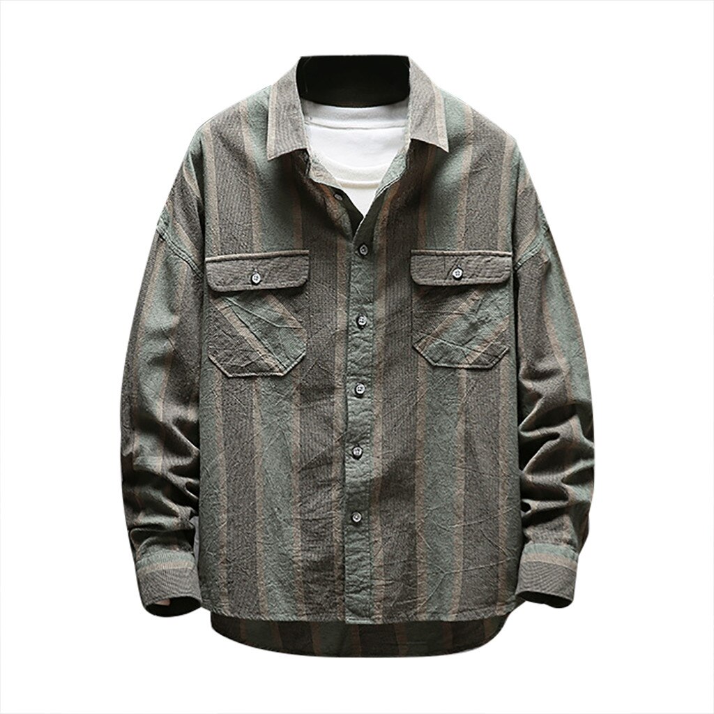 Men's Casual Stripe Printing Loose Removable Long Sleeve Blouse products Spring summer Spot supplier Dropsh