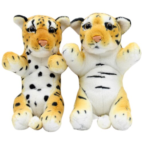 JESONN Realistisch Ausgestopften Tiere Tiger Gepard Leopard Plüsch Spielzeug Panther Löwe löSieg für Kindergeburtstag , 20 CM, Pack von 2: Tiger und Leopard