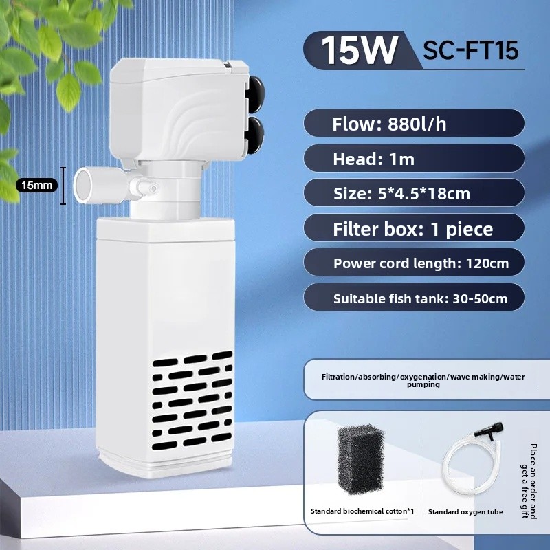 Silent Three-in-One Fish Tank Filter Pump Built-In Oxygenator Aquarium Water Circulation System Small Size Home Goods: Blue