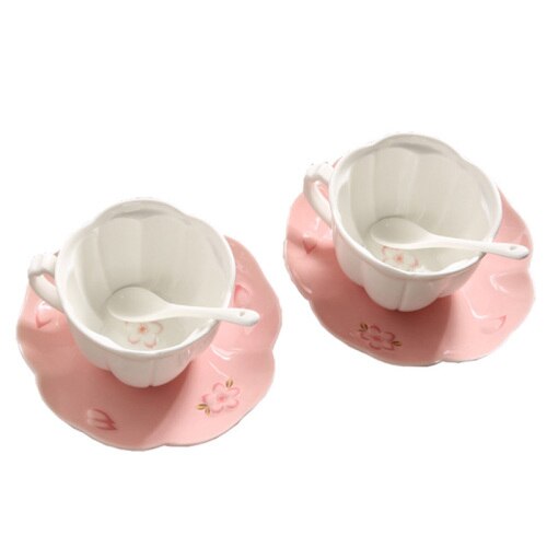 Ensemble de tasse à café rose fleur en porcelaine mignon plateau turc tasse à thé en céramique tasse à thé et soucoupe ensemble de 6 ensembles de café Xicara AC50BD: Style1