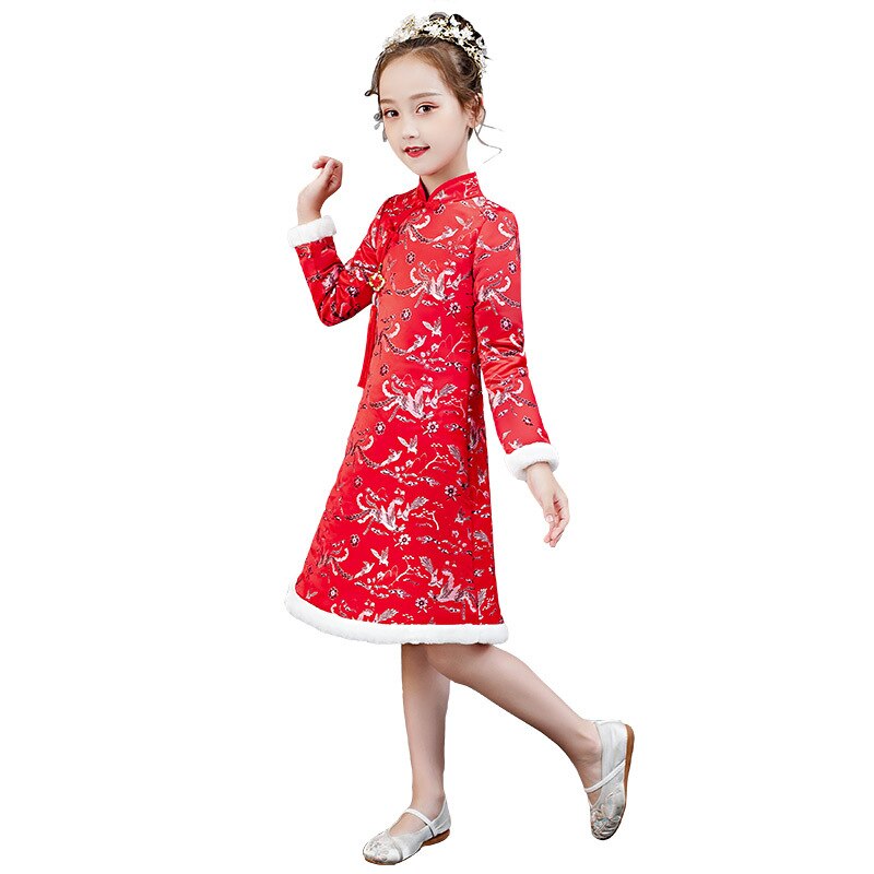 Hiver fleur fille robe pour mariage demoiselle d'honneur fête chinois Cheongsam robe fille fête d'anniversaire exécutant eucharistie robe