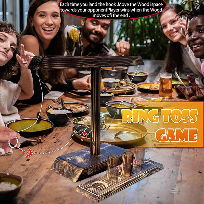 Partij Speelgoed Leisure Industriële Stijl Bar Drink Shop Handgemaakte Houten Ring Toss Haken Snelle Interactief Spel Voor bars Thuis